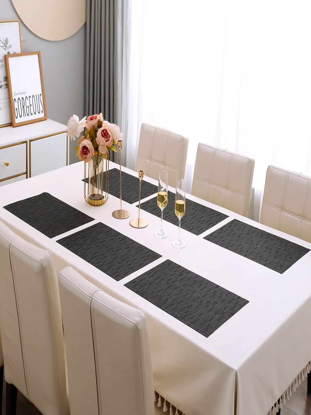 HOKIPO Set Of 6 Grey Abstract Washable Table Placemats
