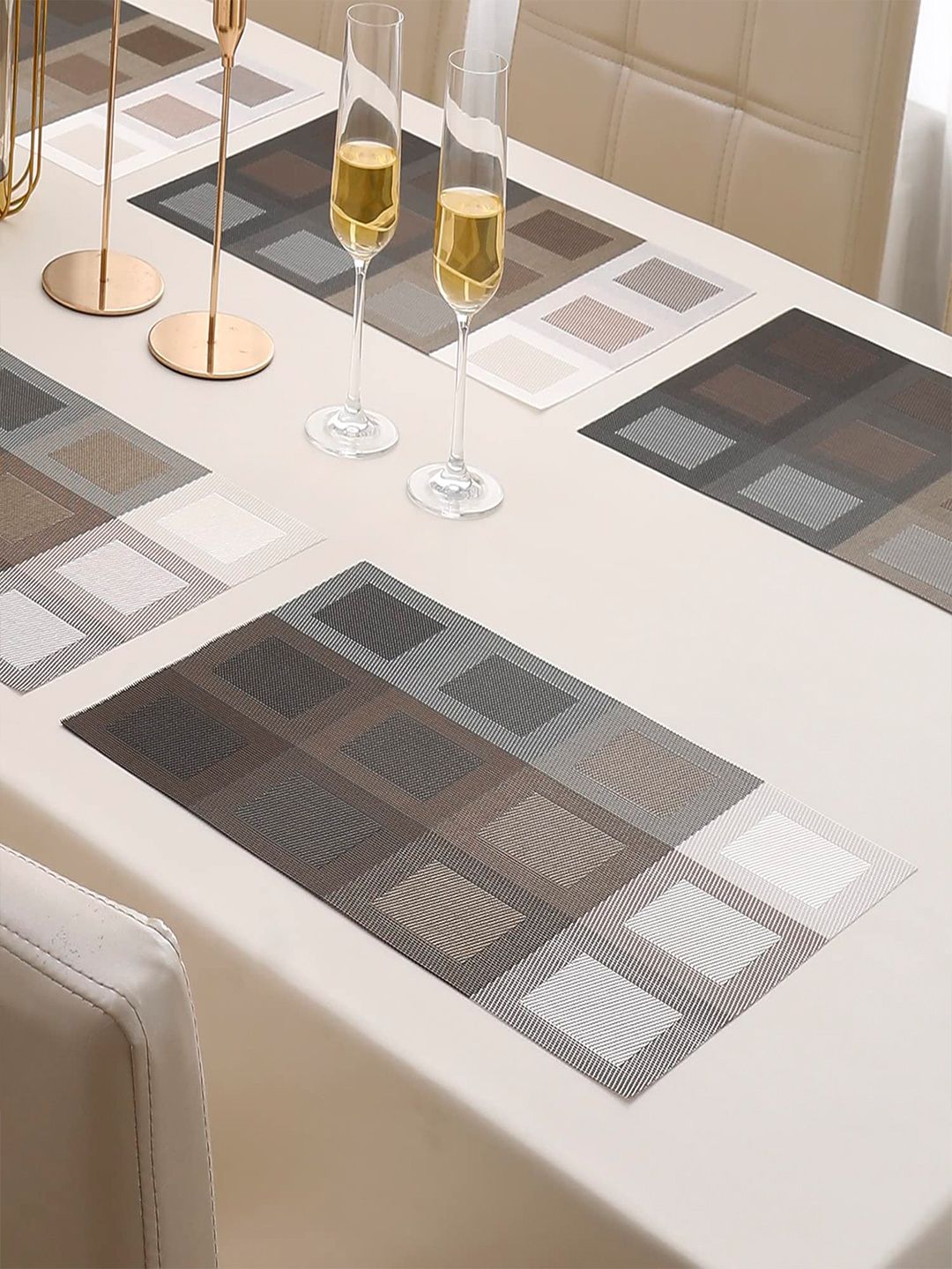 HOKIPO Set Of 6 Brown & Black Geometric Heat Resistant Table Placemats