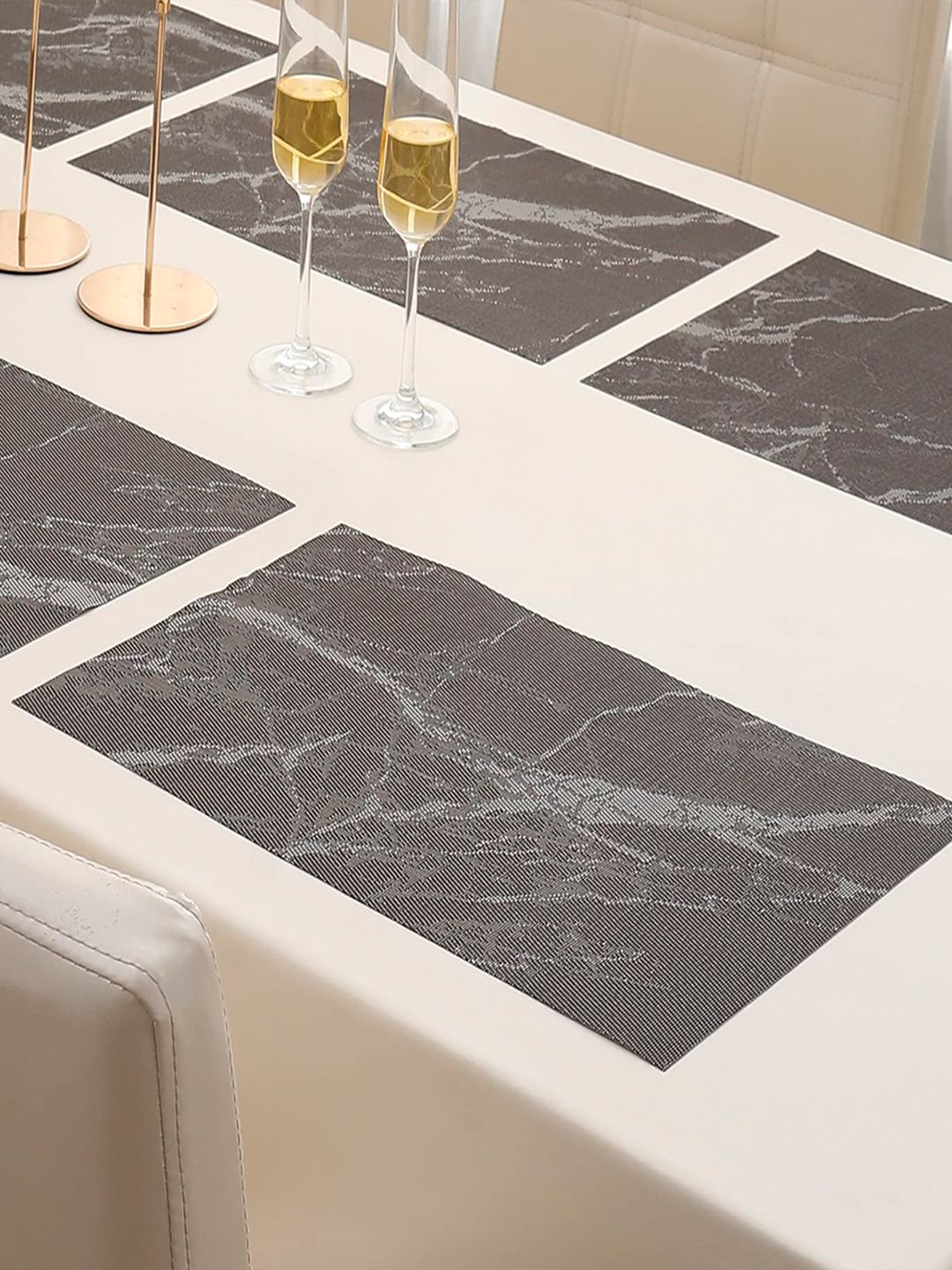 HOKIPO Set Of 6 Brown & White Abstract Table Placemats