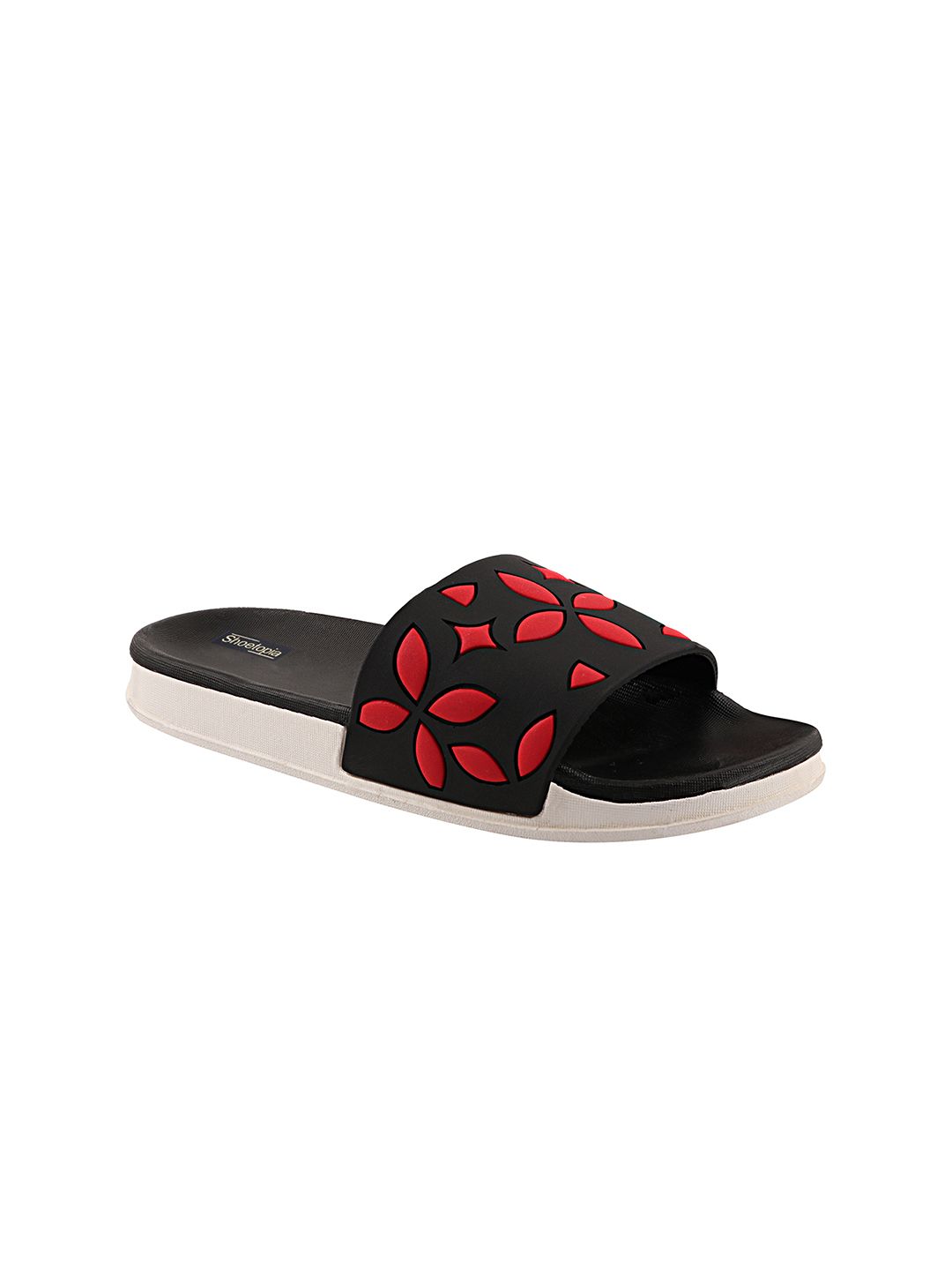 Shoetopia Women Black & Red Printed Sliders Price in India