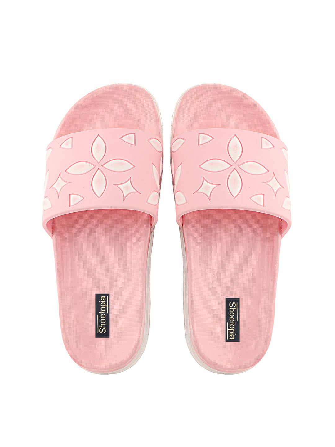 Shoetopia Women Pink Printed Sliders Price in India