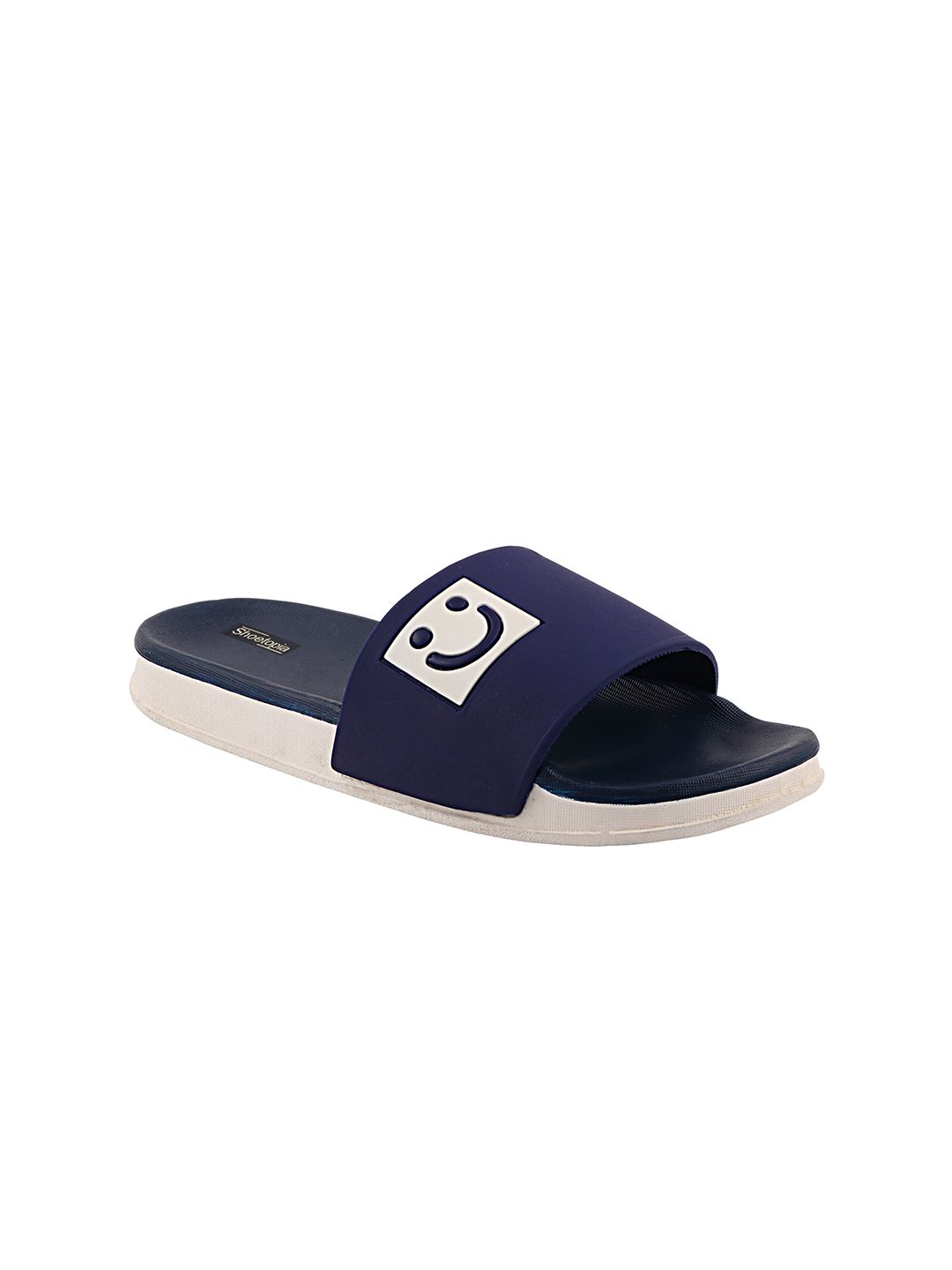 Shoetopia Women Navy Blue & White Printed Sliders Price in India