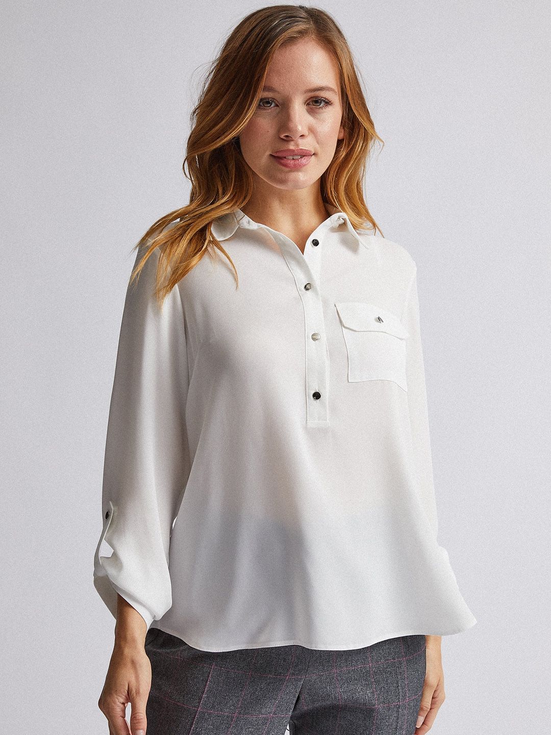 DOROTHY PERKINS Women Off-White Regular Fit Solid Casual Shirt