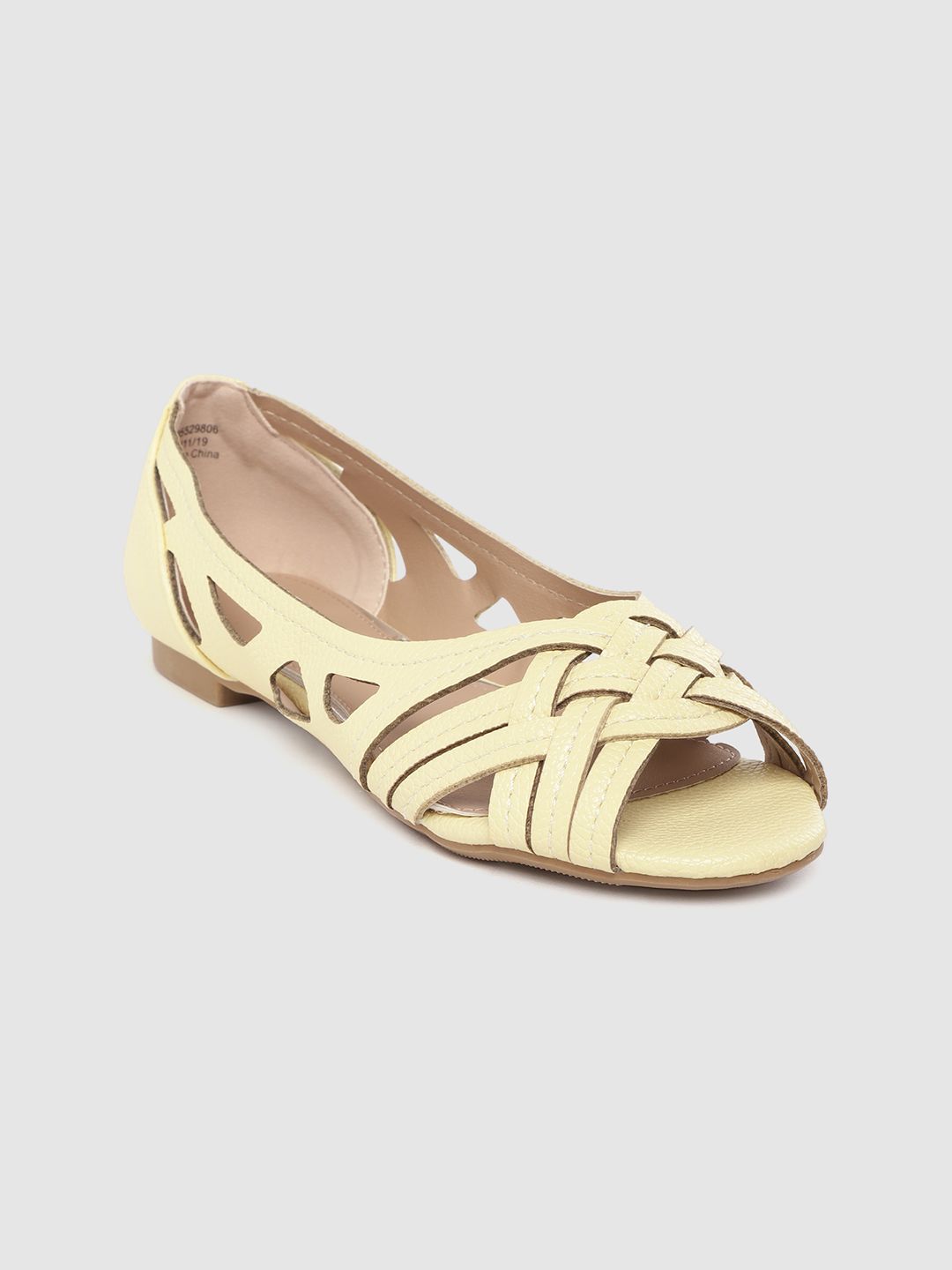 DOROTHY PERKINS Women Light Yellow Solid Wide Fit Criss-Cross Open Toe Flats