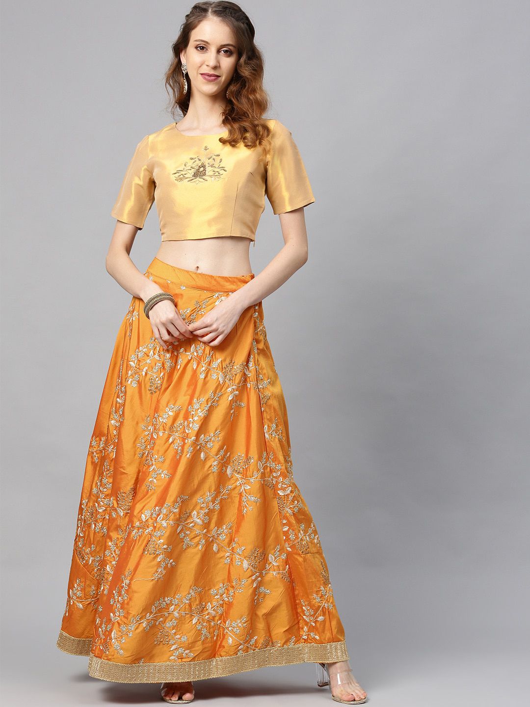 Juniper Mustard Yellow & Golden Ready to Wear Lehenga with Blouse