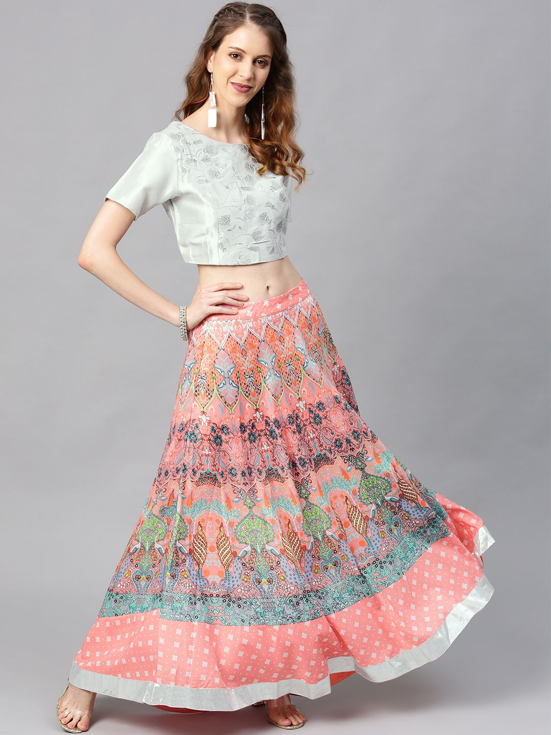 Juniper Pink & Grey Ready to Wear Lehenga with Blouse Price in India