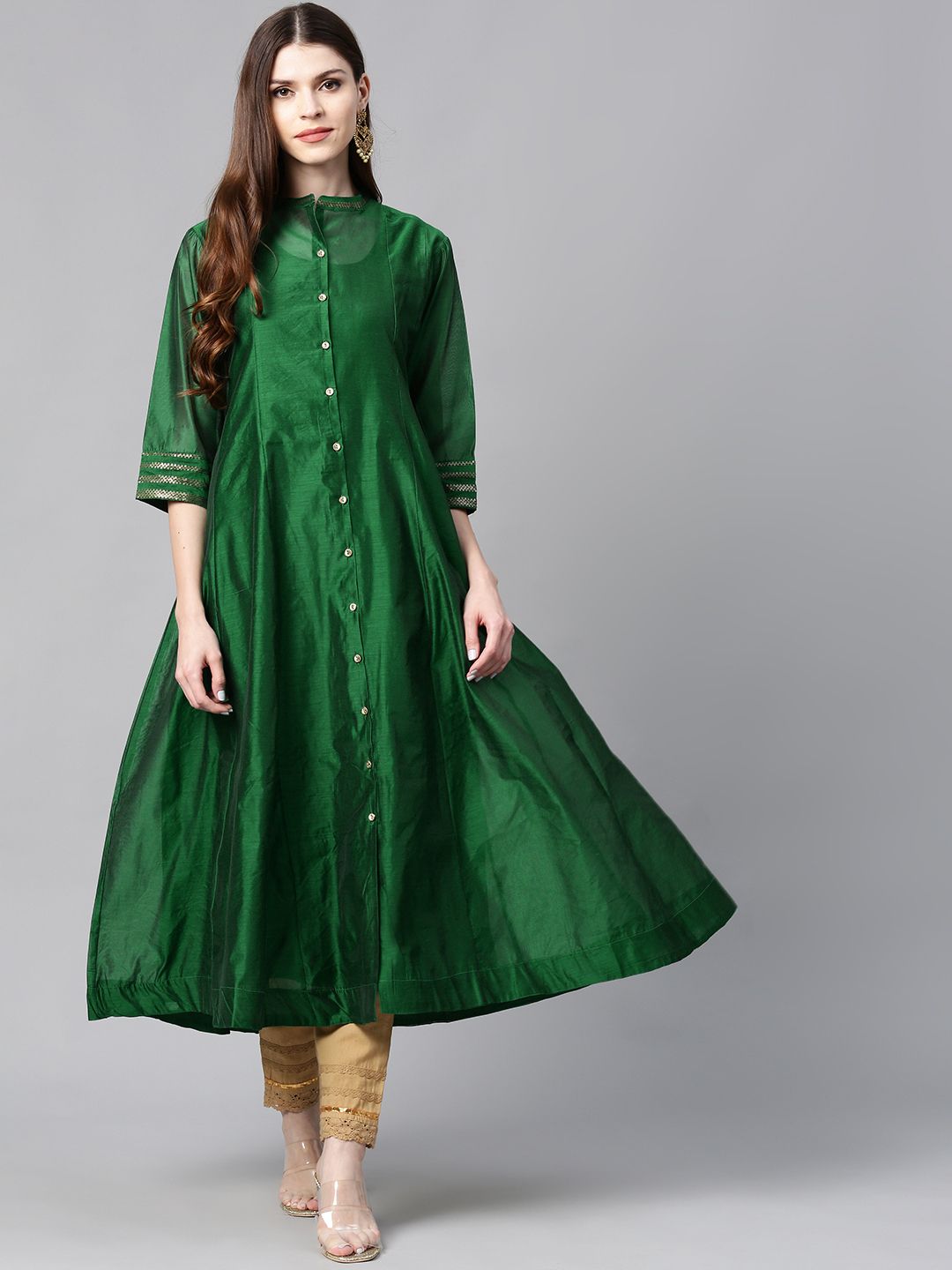 Juniper Women Green Solid Anarkali Kurta Price in India