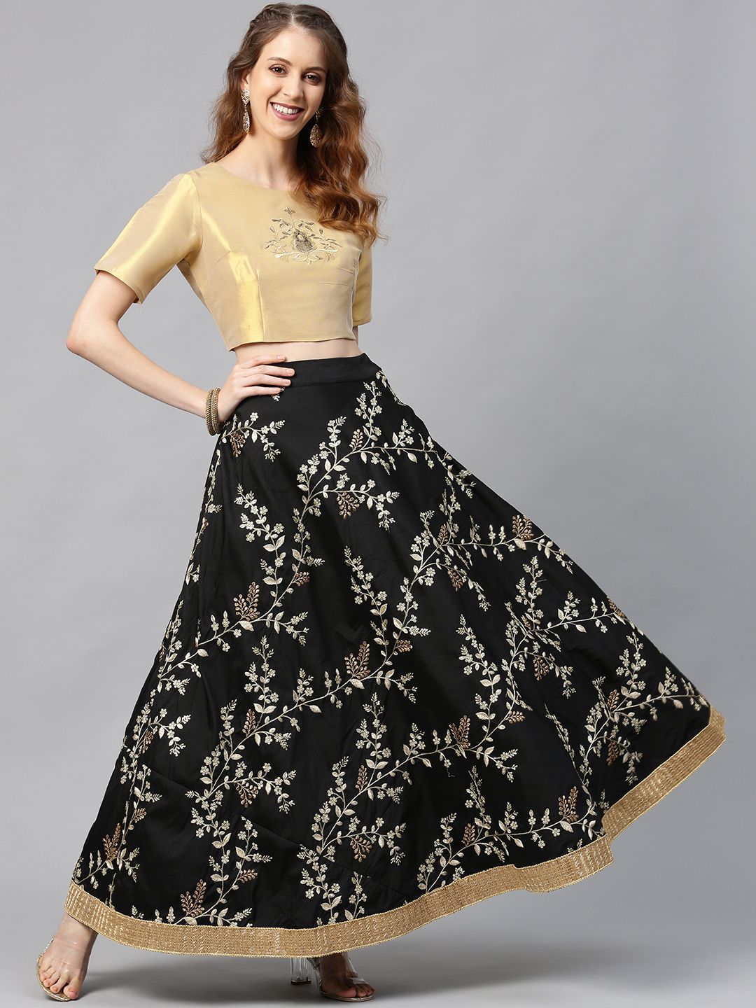 Juniper Black & Golden Embroidered Ready to Wear Lehenga with Blouse