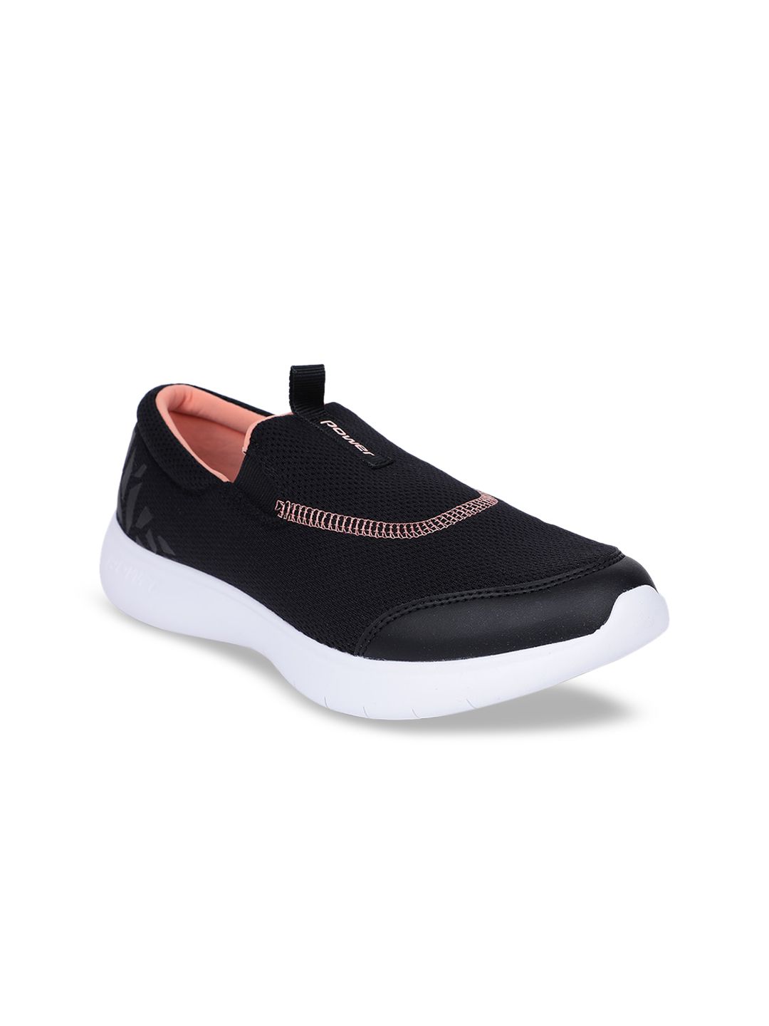 Power Women Black & Pink Woven Design Slip-On Sneakers Price in India