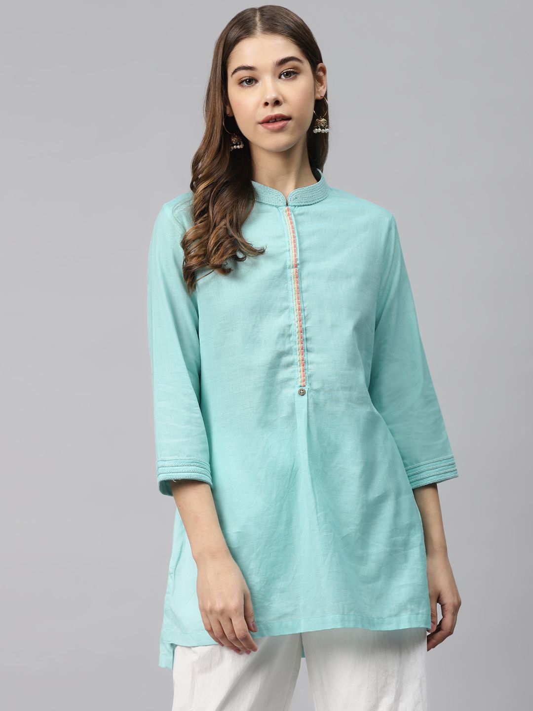 Biba Women Blue Solid Straight Kurti