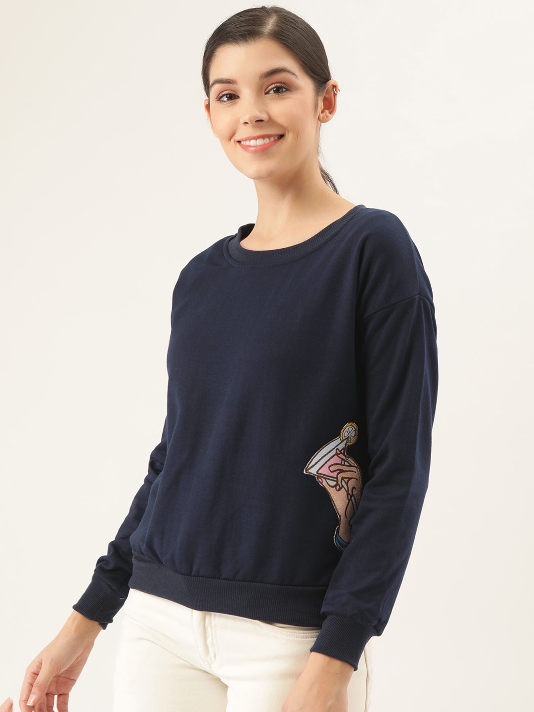 Belle Fille Women Navy Blue Applique Detail Sweatshirt Price in India