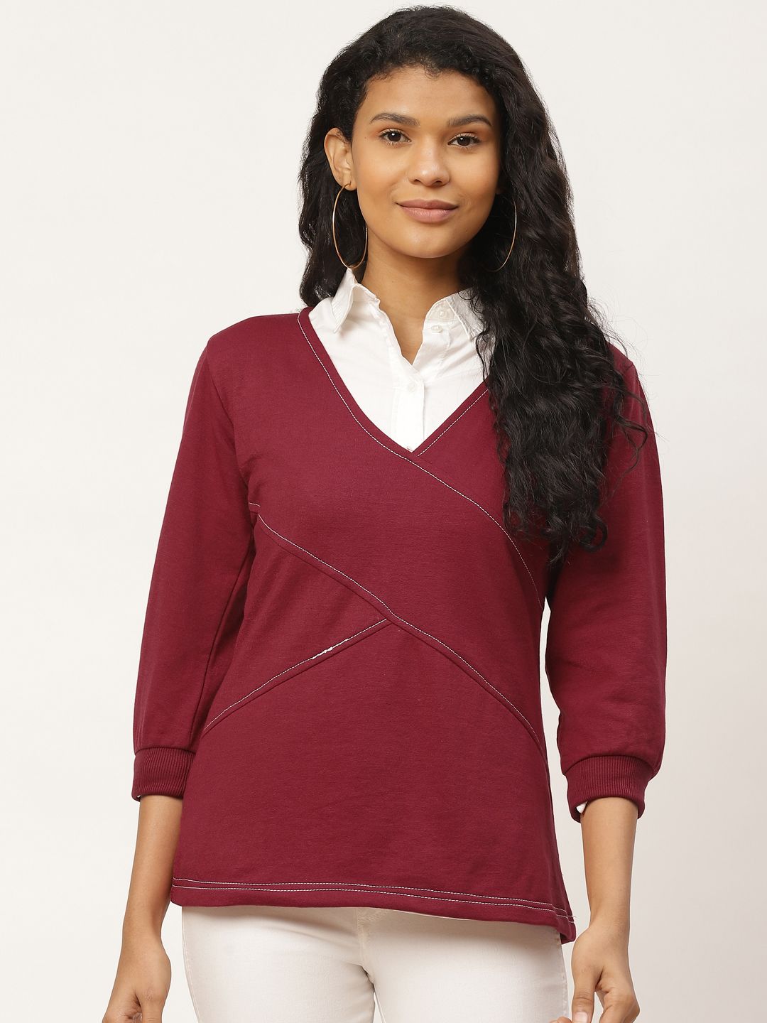 Belle Fille Women Maroon Solid Sweatshirt Price in India