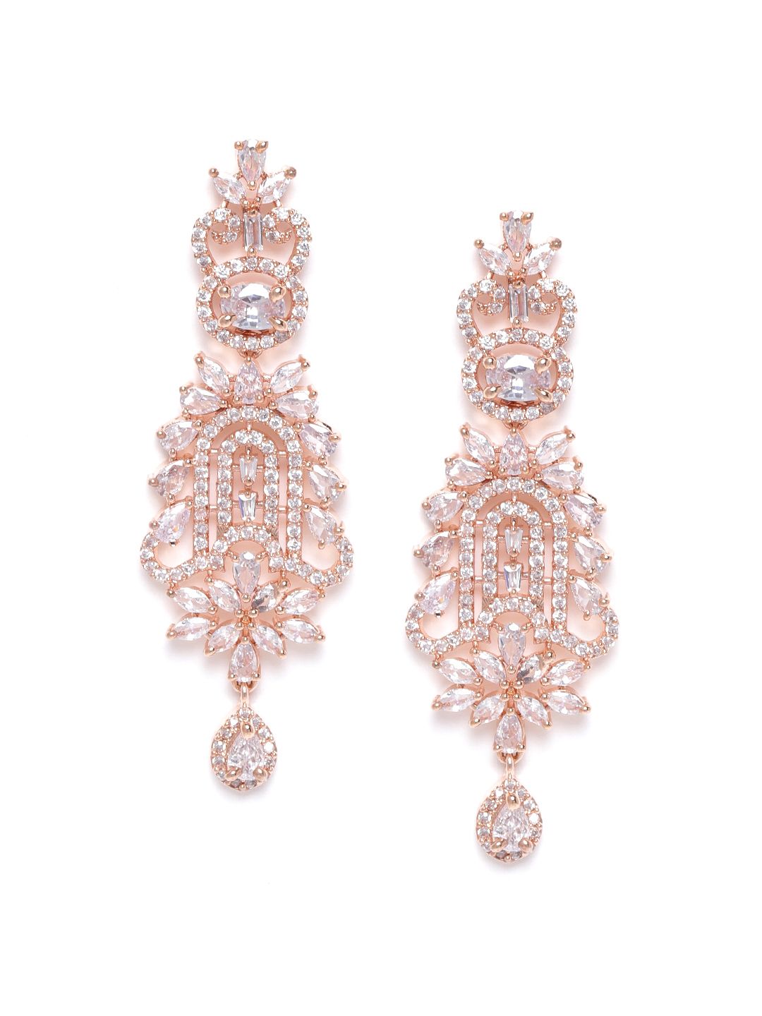 Carlton London Rose Gold-Plated CZ Studded Contemporary Drop Earrings Price in India