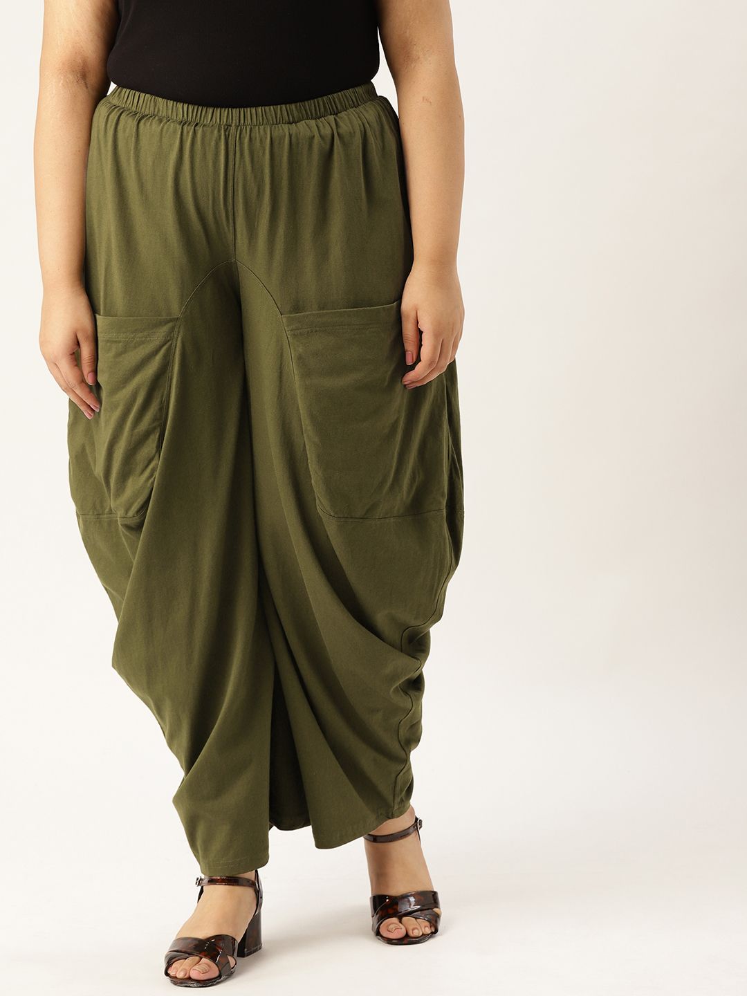 Revolution Women Olive Green Loose Fit Solid Plus Size Anti Fit Trousers