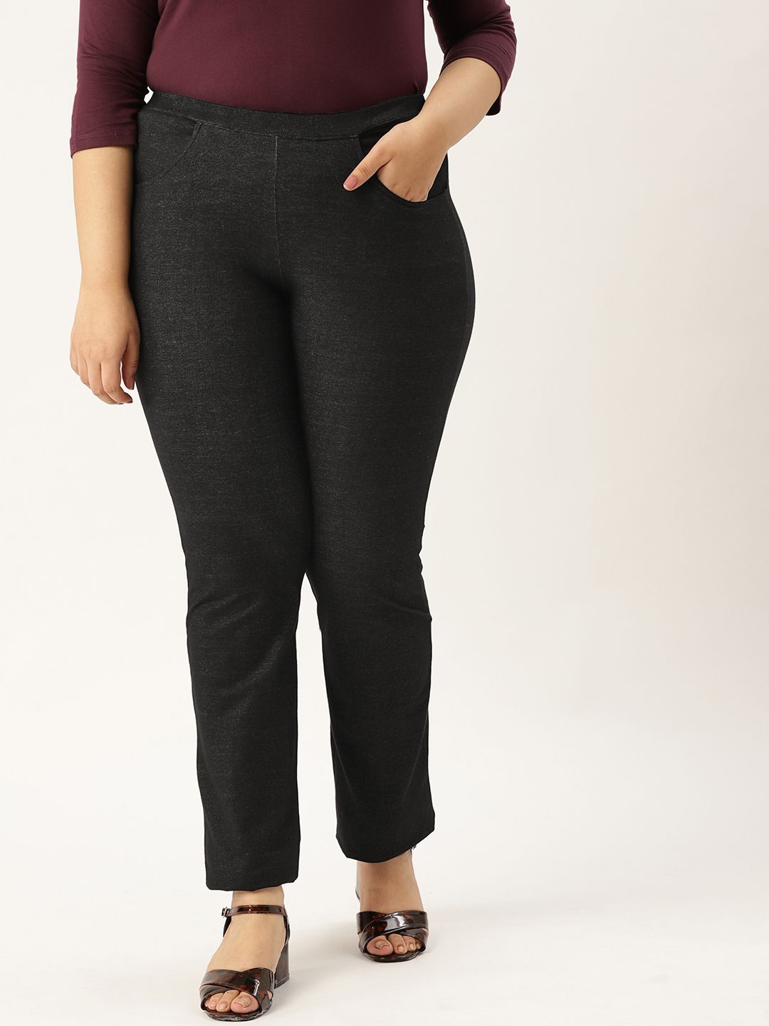 Revolution Women Black Straight Fit Solid Plus Size Regular Trousers