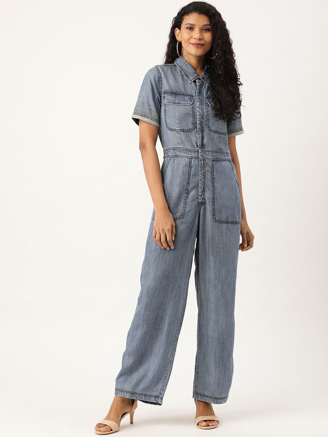 Label Ritu Kumar Women Blue Solid Denim Jumpsuit