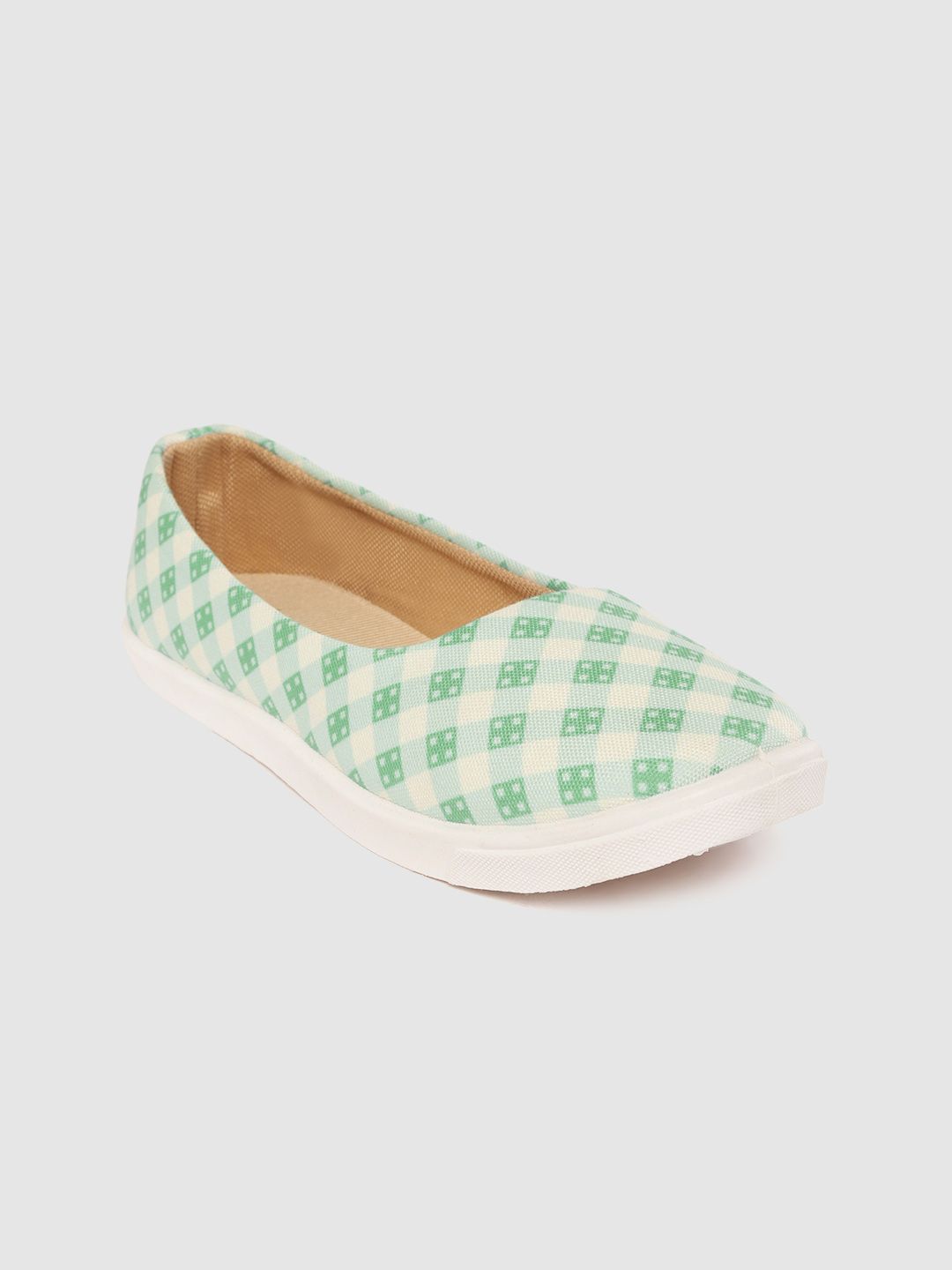 DressBerry Women Beige & Green Printed Washable Ballerinas