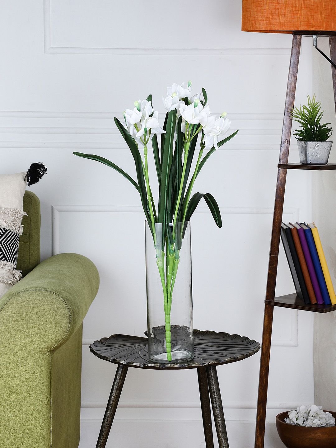 OddCroft Green & White Artificial Daffodil Flower Bunch Price in India