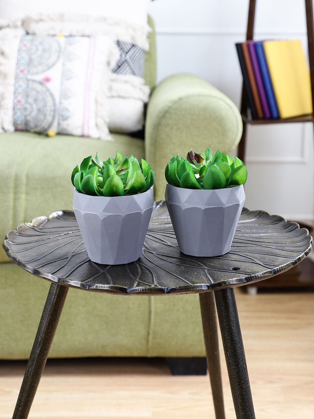 OddCroft Set Of 2 Green & Grey Artificial Succulent Potted Plants Price in India