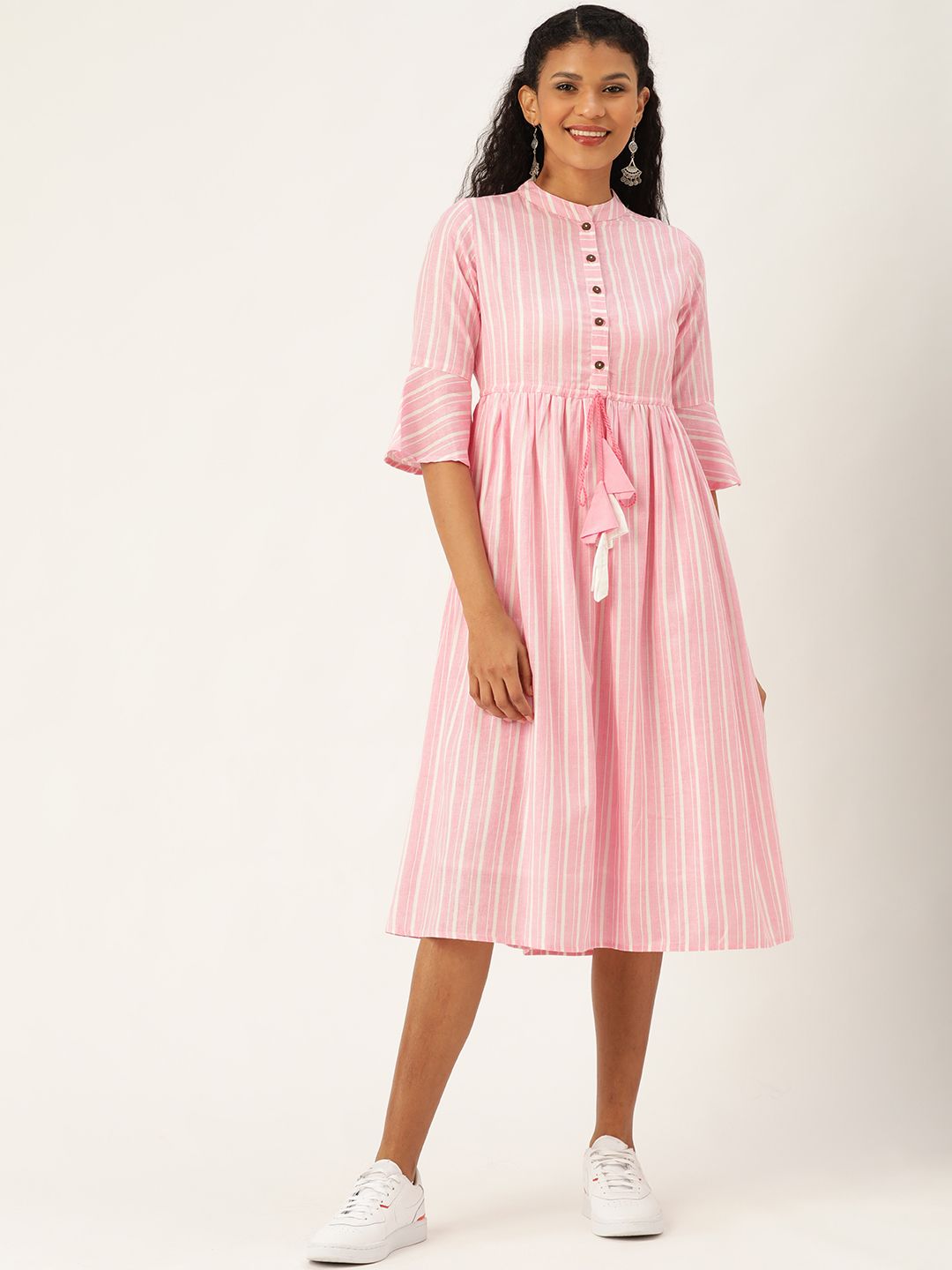 Shae by SASSAFRAS Women Pink & White Striped A-Line Dress