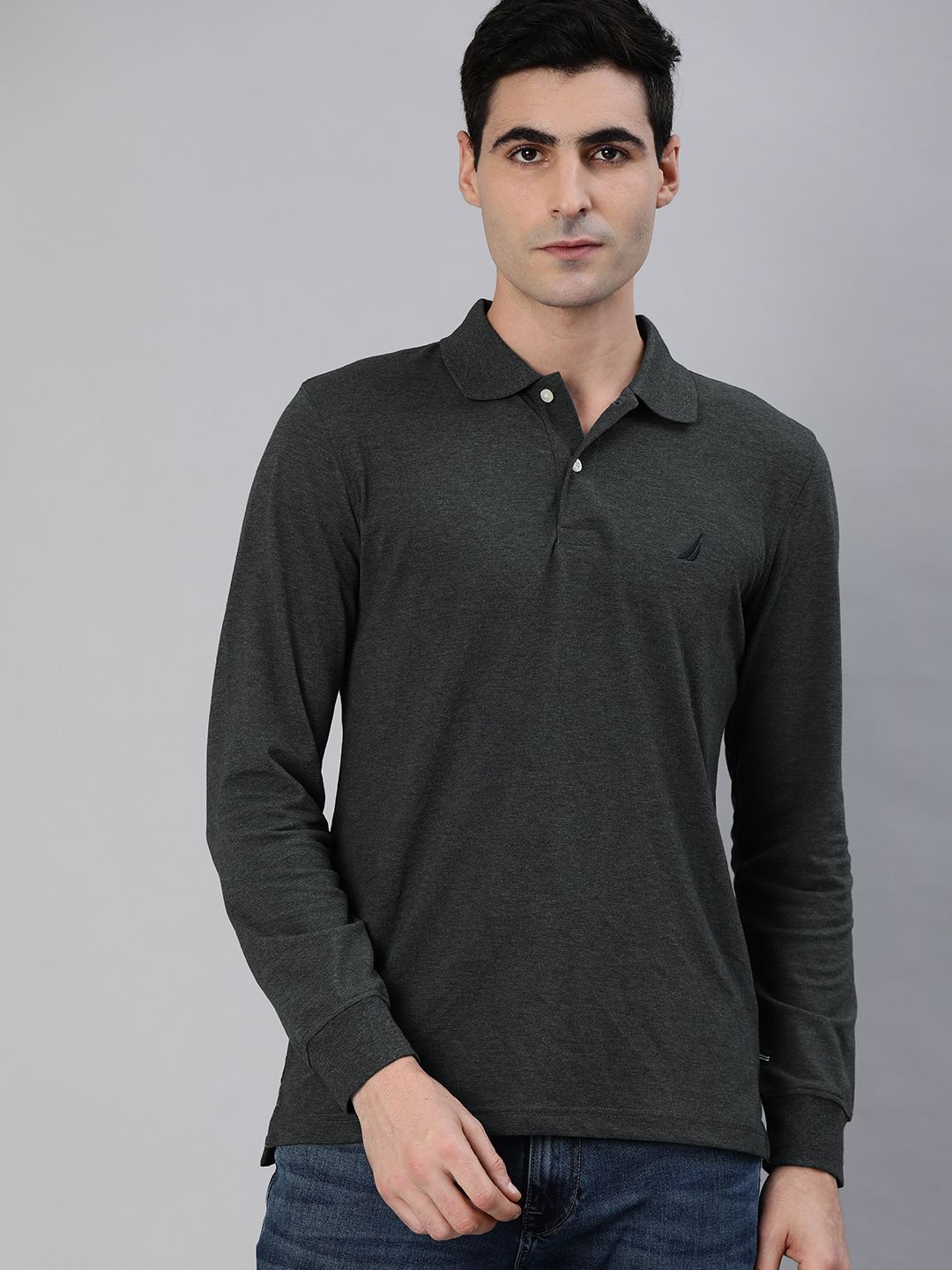 Nautica Men Black Solid Polo Collar T-shirt