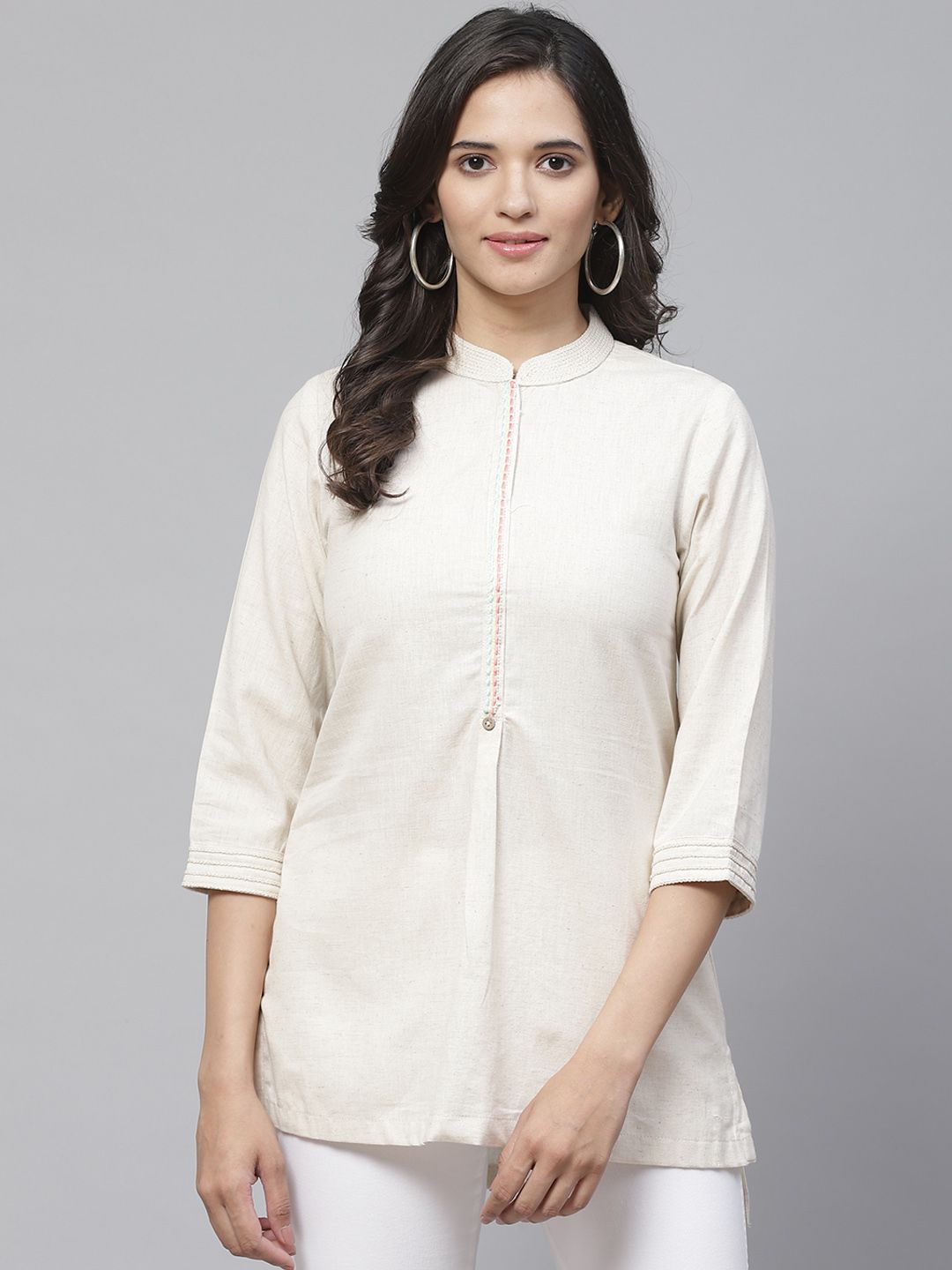 Biba Women Off-White Solid Straight Kurti