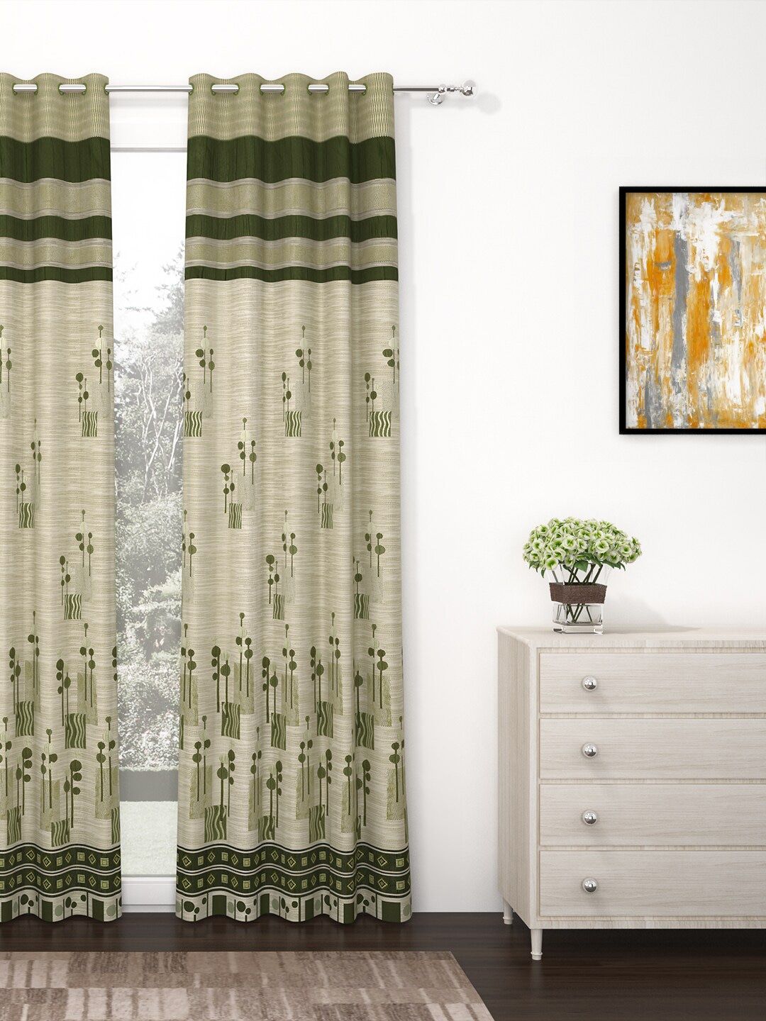 Story@home Green Single Premium Jacquard 350GSM Room Darkening Eyelet Long Door Curtain Price in India
