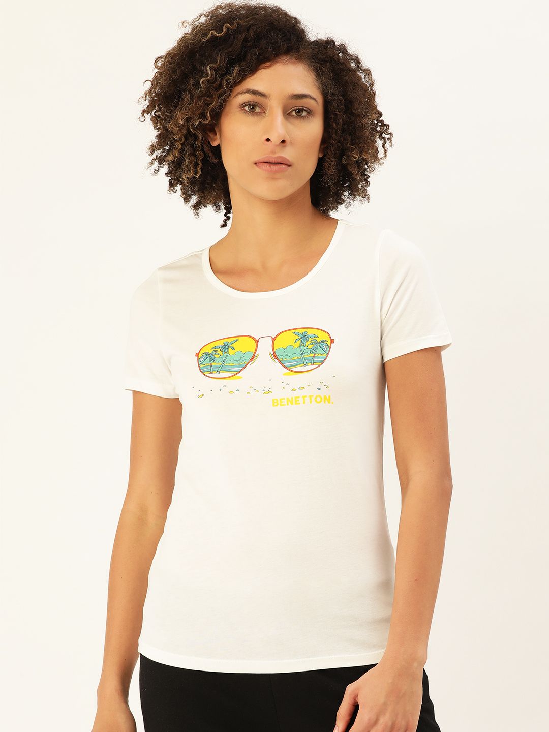 Undercolors of Benetton Women White Printed Round Neck Lounge T-shirt Price in India