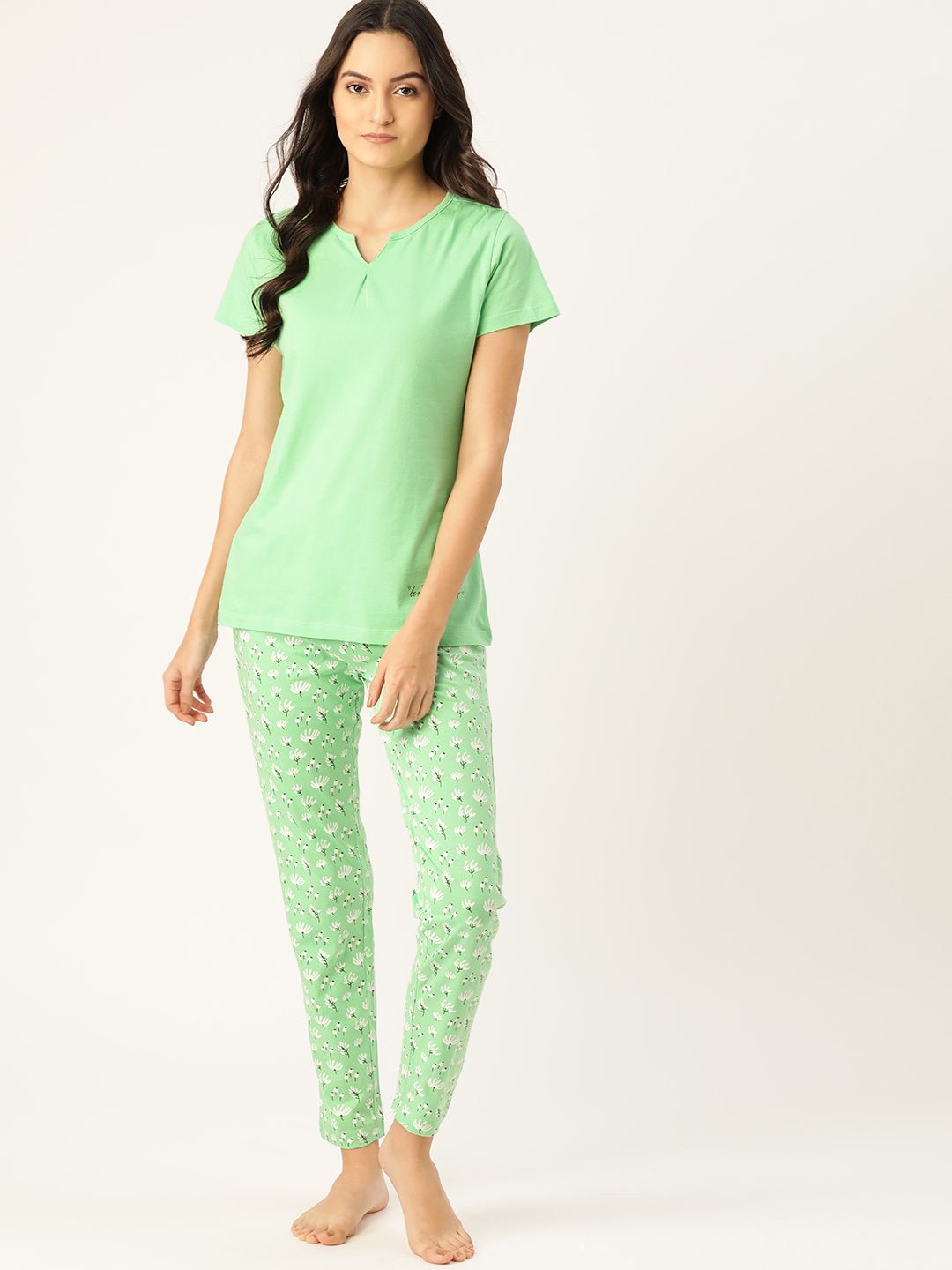 ETC Women Green & White Solid Nightsuit Price in India