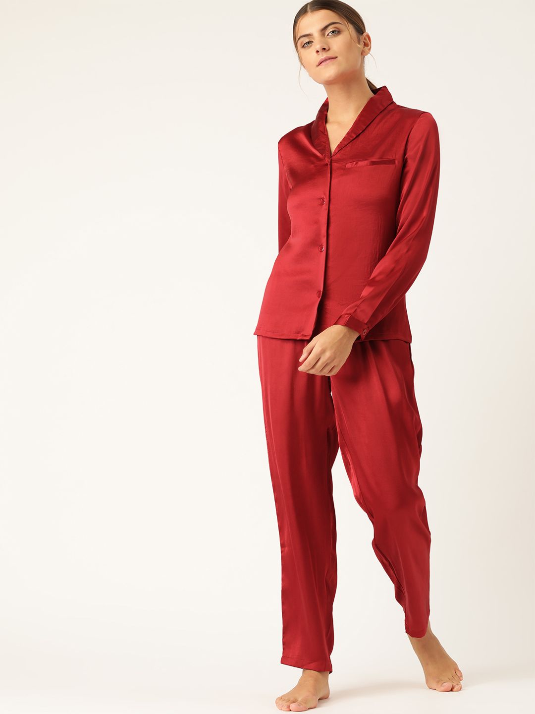 ETC Women Maroon Solid Pyjama Set Price in India