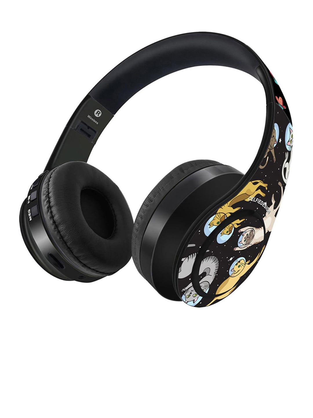 CelfieDesign Black Cat In Space Bluetooth On Ear Headphones with 9 Hrs Battery & Mic Price in India