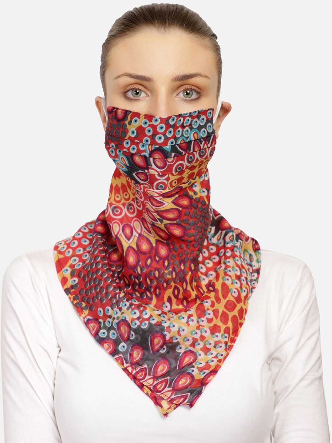 Anekaant Women Multicolored 3-Ply Reusable Abstract Printed Cotton Scarf-Style Mask Price in India