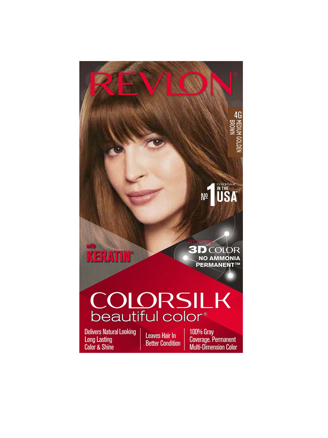 Revlon Color Silk Hair Color with Keratin - Medium Golden Brown 4G Price in India