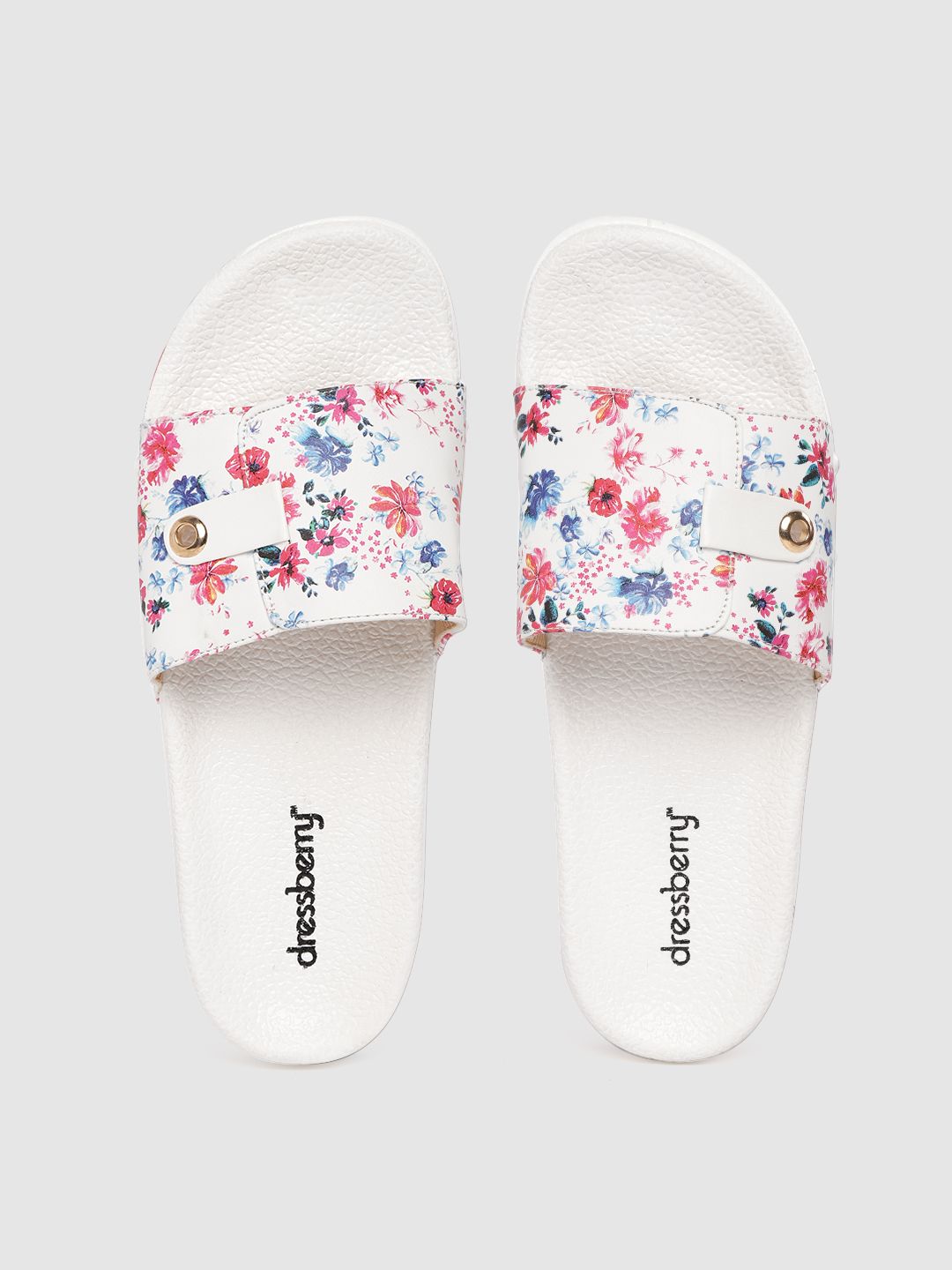 DressBerry Women White & Pink Floral Print Sliders Price in India