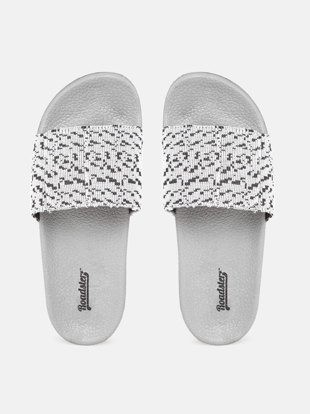 Roadster Women White & Black Abstract Self-Design Sliders with Velcro Price in India