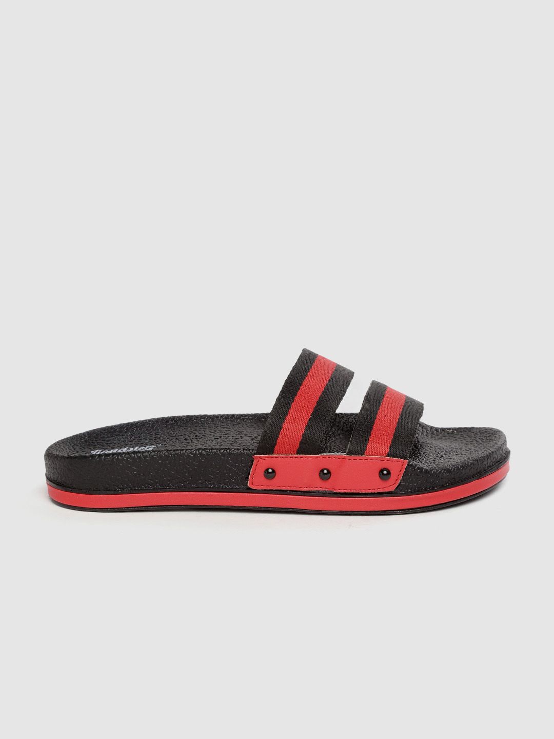 Roadster Women Black & Red Striped Sliders Price in India