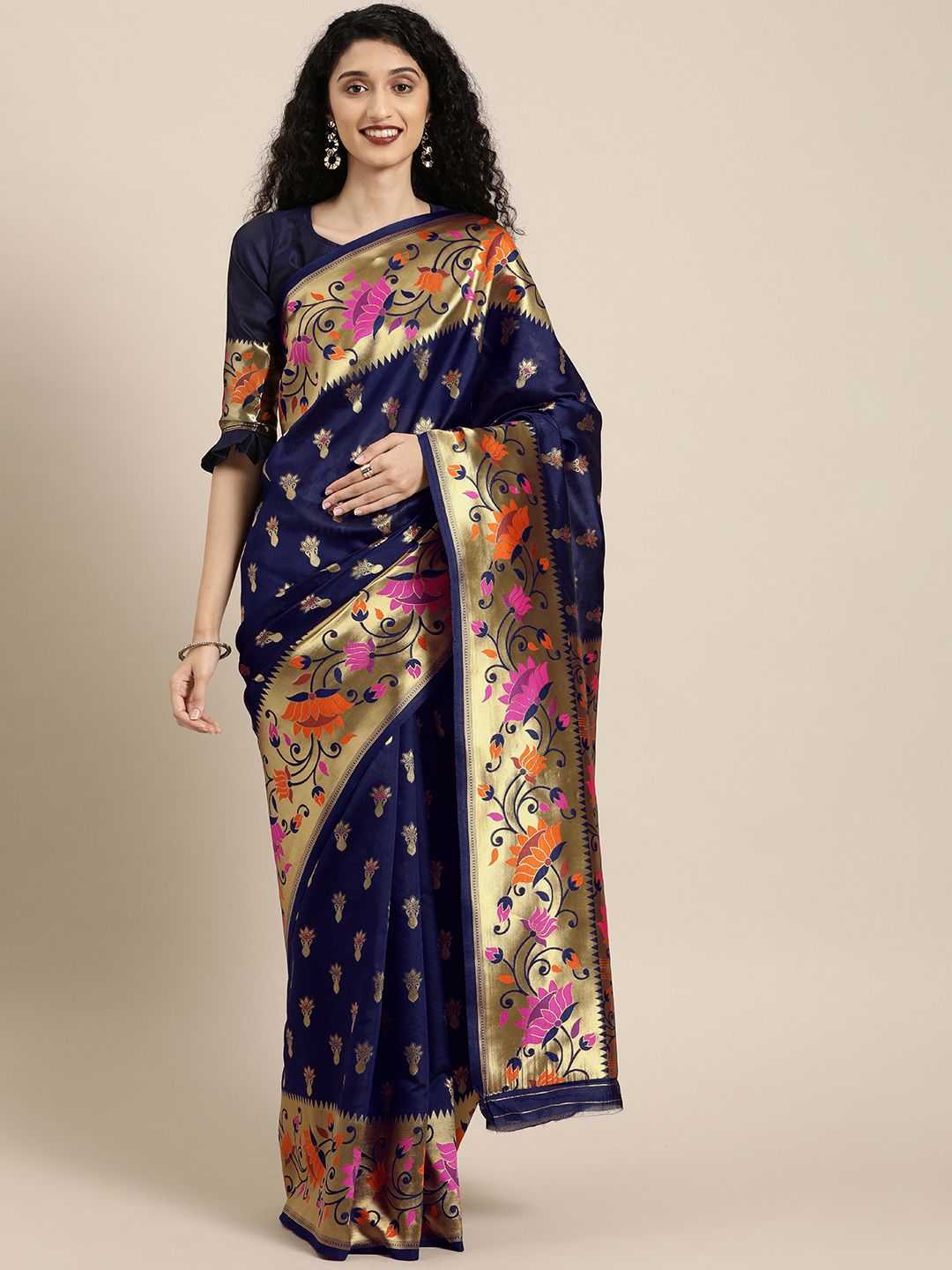 Mitera Navy Blue & Golden Art Silk Woven Design Banarasi Saree