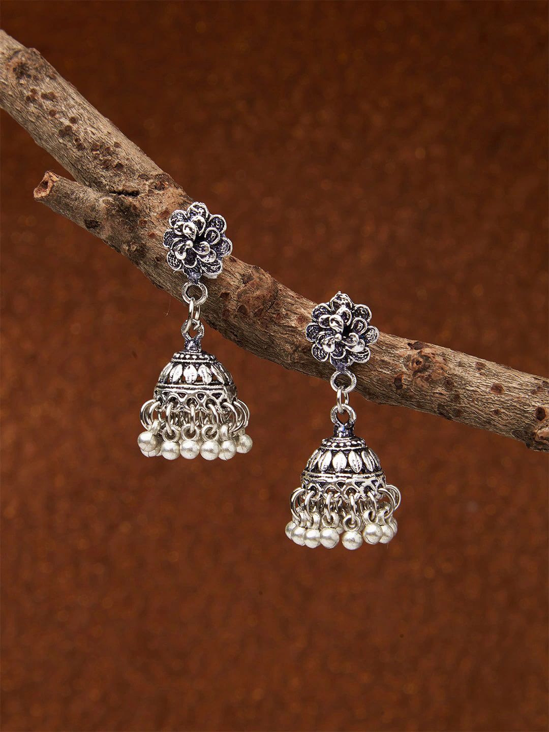 Fida Silver-Plated Dome Shaped Jhumkas Price in India