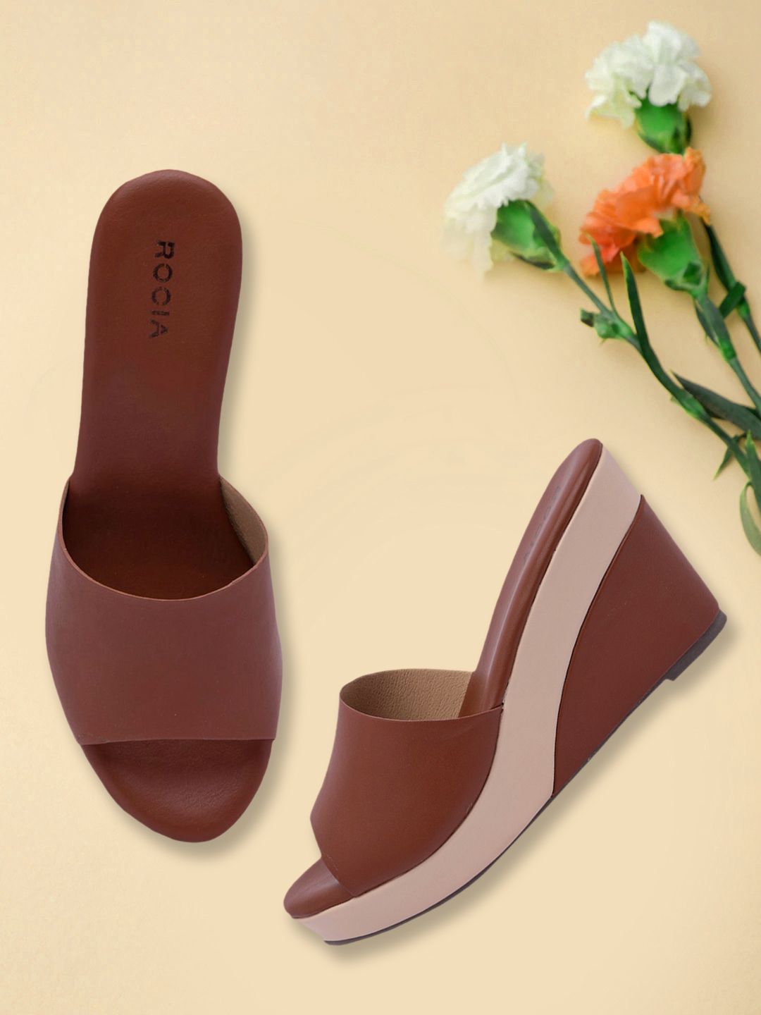 Rocia Women Brown Solid Wedge Heels Price in India