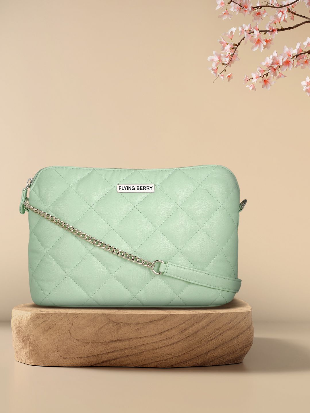 FLYING BERRY Mint Green Quilted Sling Bag Price in India