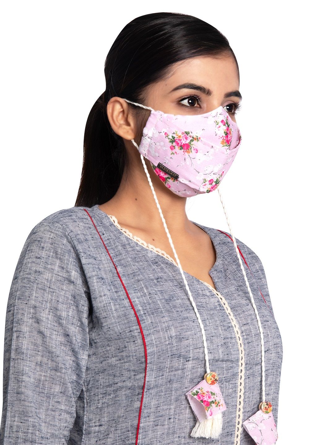 VASTRAMAY Unisex Single 3-Ply Reusable Outdoor Printed Cotton Mask With Potli Bag Price in India