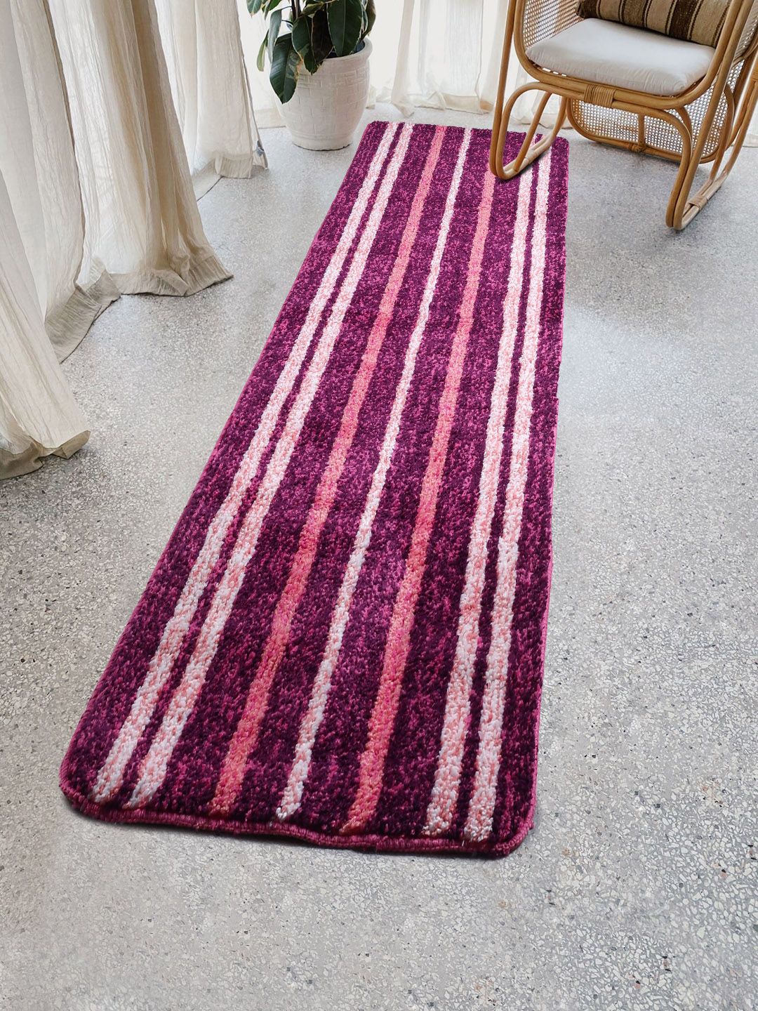 Saral Home Pink Striped Anti-Skid Floor Runner Price in India