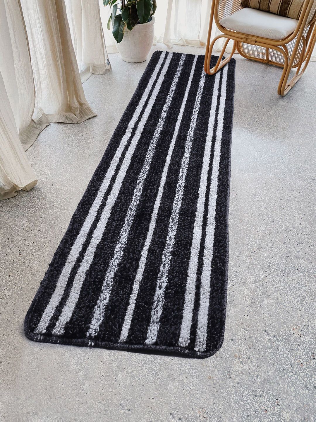 Saral Home Black & White Striped Anti-Skid Floor Runner Price in India