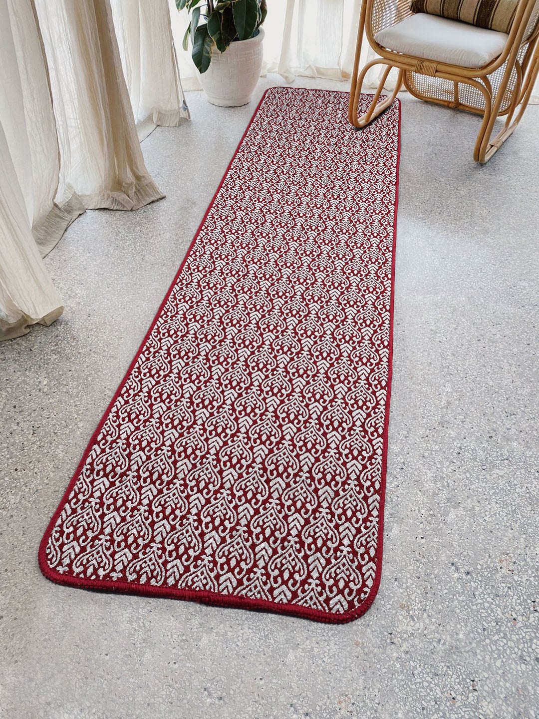 Saral Home Red & White Floral Anti-Skid Floor Runner Price in India