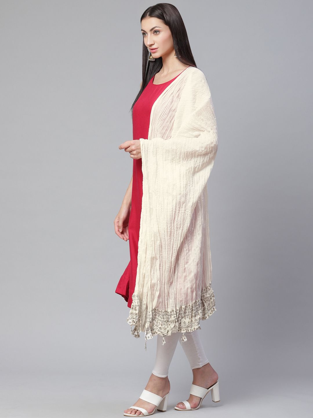 Biba Women Off-White Solid Dupatta