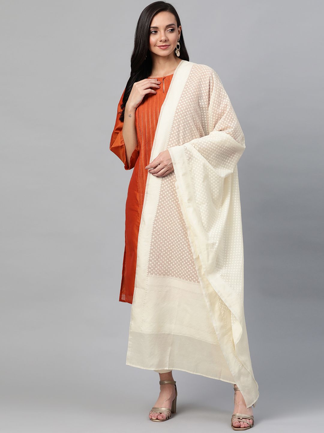 Biba Off-White Woven Design Dupatta Price in India
