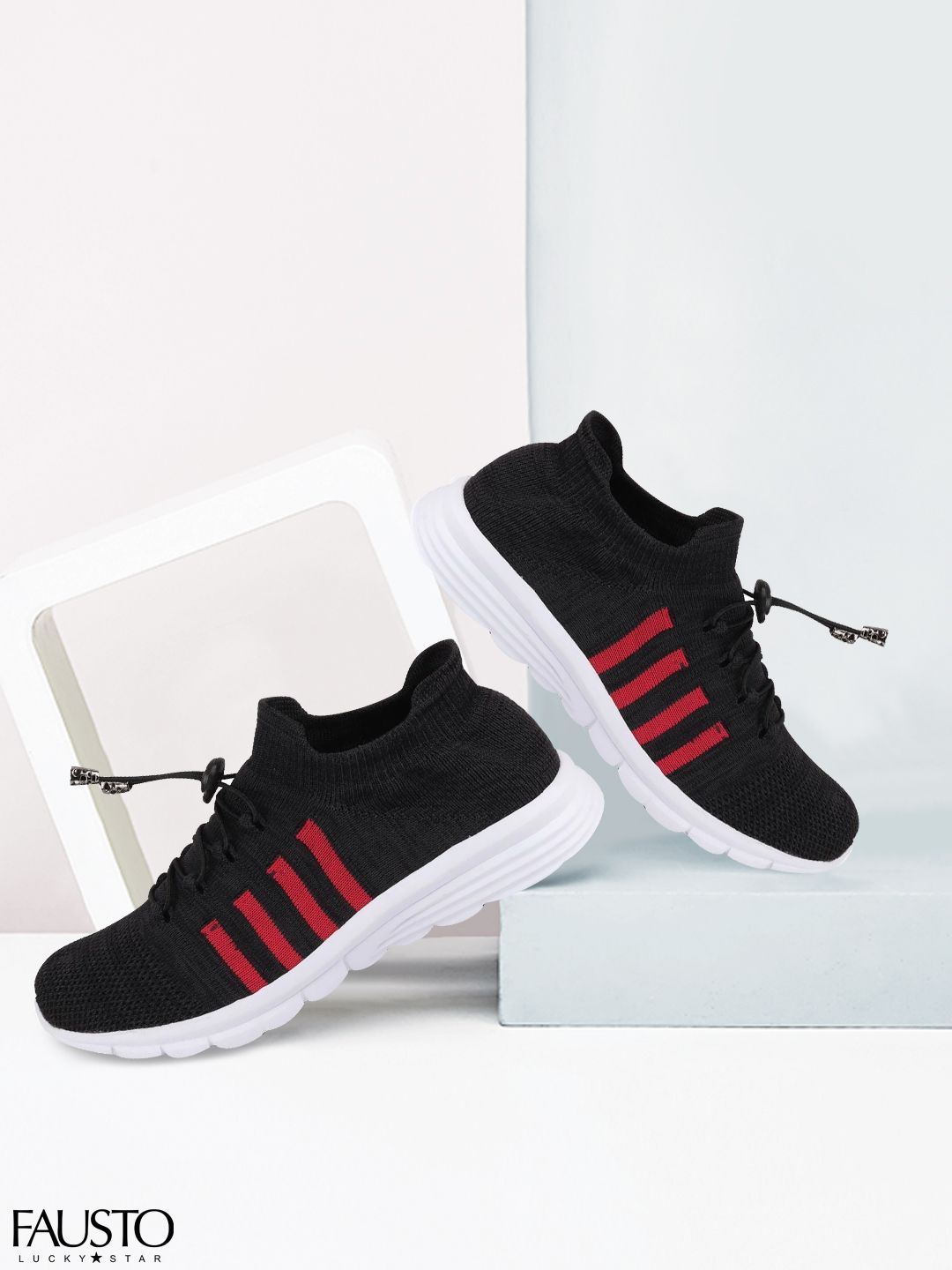 FAUSTO Men Black Mesh Running Shoes
