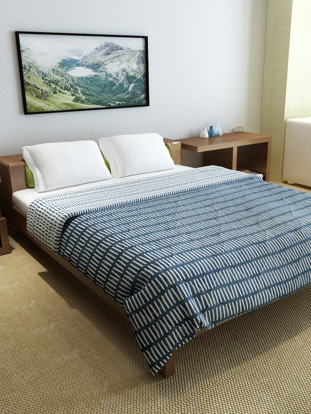 Divine Casa Navy Blue & White Striped AC Room 110 GSM Double Bed Comforter Price in India