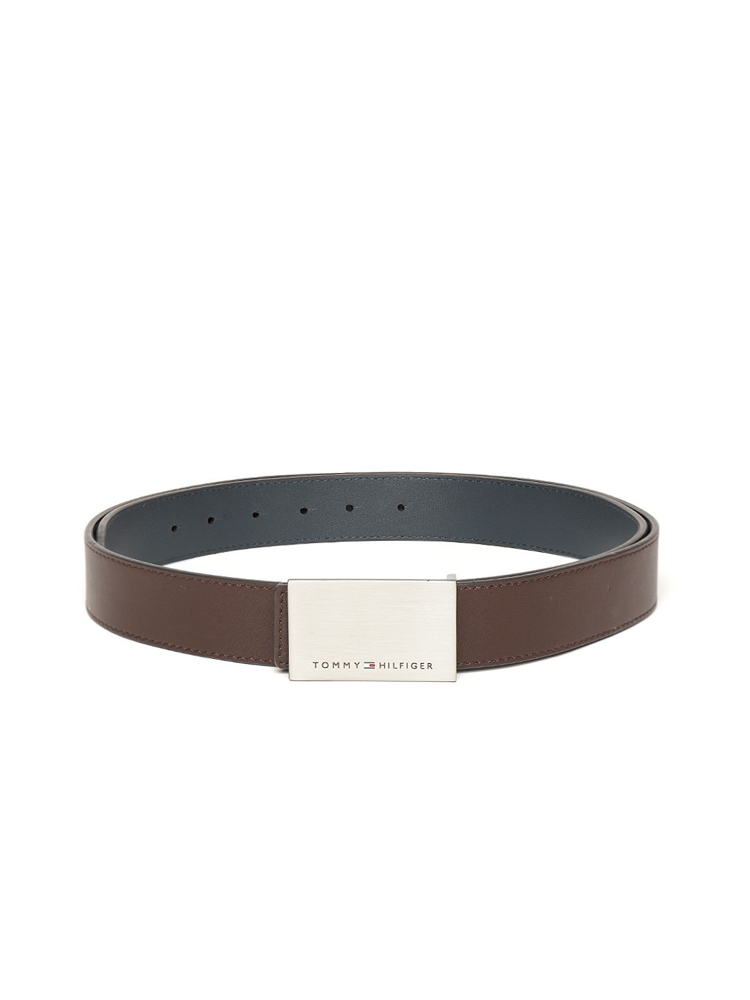 Tommy Hilfiger Men Navy Blue & Coffee Brown Solid Leather Reversible Belt