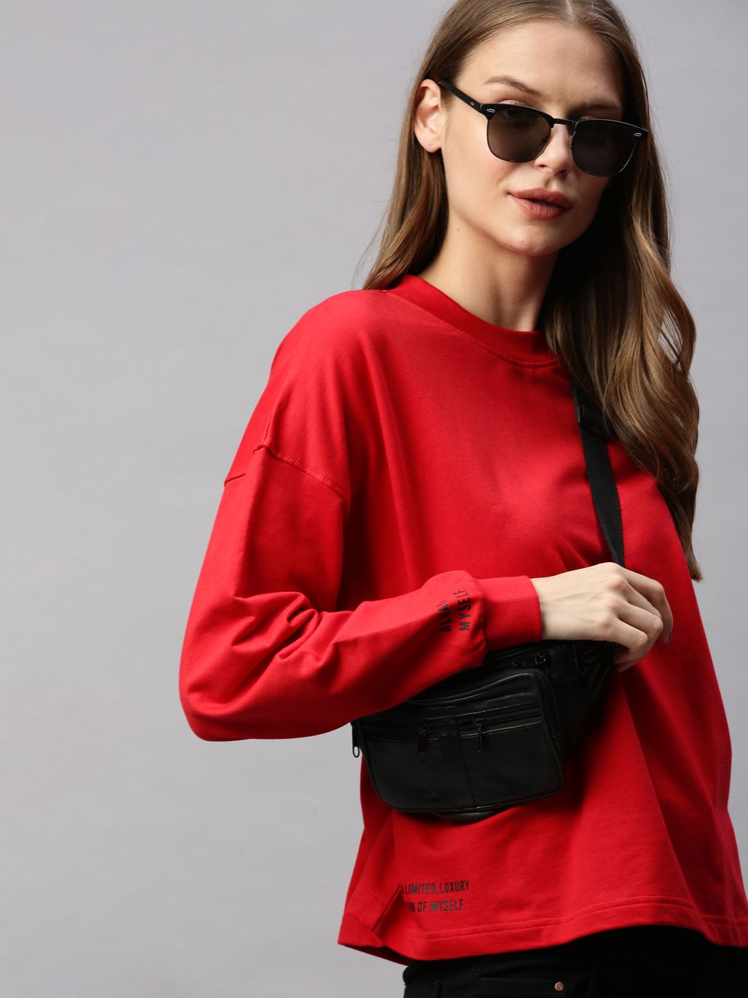 Flying Machine Women Red Solid Boxy Pullover Sweatshirt Price in India